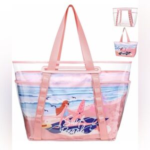 Stylish Pink Surf Beach extra large Tote Bag 2 bag in 1 clear beach pool bag